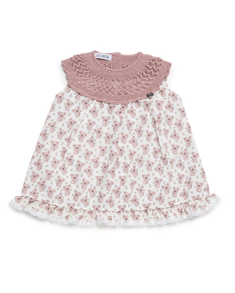 GIRLS KOALA AND KNITTED DRESS
