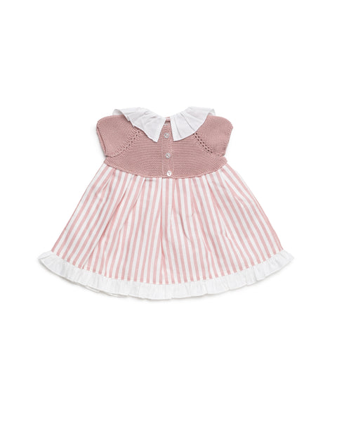 GIRLS STRIPED WITH RUFFLE COLLAR DRESS