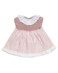 GIRLS STRIPED WITH RUFFLE COLLAR DRESS