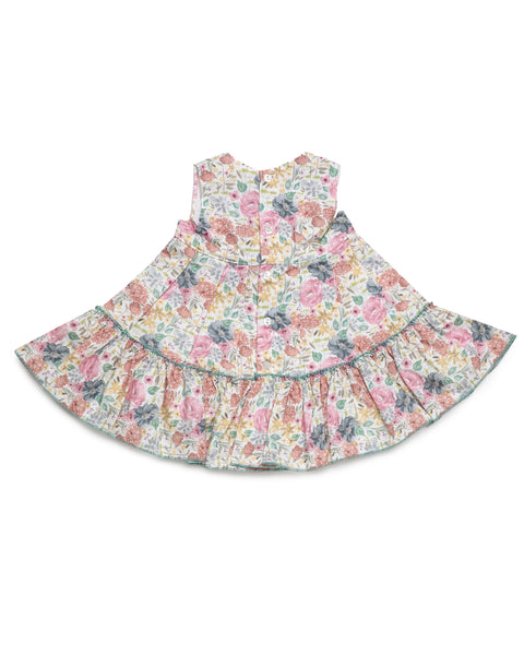 GIRLS FLORAL WITH VICHY BOW DRESS