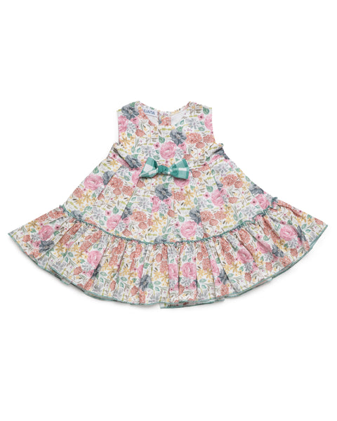 GIRLS FLORAL WITH VICHY BOW DRESS