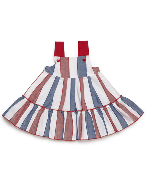 GIRLS RED AND BLUE STRIPED DRESS
