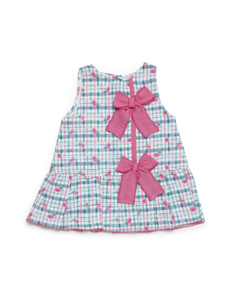 GIRLS PINK FRUITS AND BOWS LOW CUT DRESS