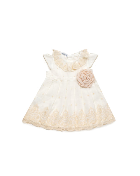 GIRLS LACE WITH FLORAL APPLIQUE DRESS