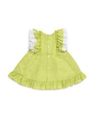 GIRLS RUFFLE SLEEVE LIME GREEN DRESS