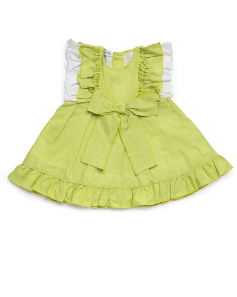GIRLS RUFFLE SLEEVE LIME GREEN DRESS