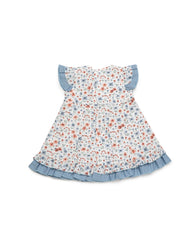 GIRLS FLOWERS AND BLUE RUFFLE DRESS