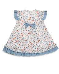 GIRLS FLOWERS AND BLUE RUFFLE DRESS