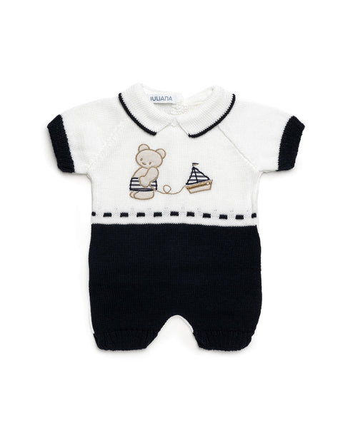 BOYS BEAR BOAT KNITTED ROMPER