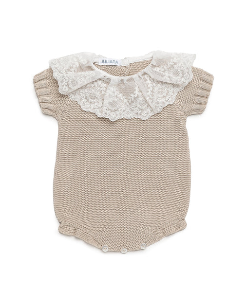 GIRLS LACER COLLAR KNITTED ROMPER