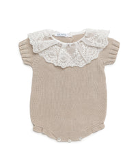 GIRLS LACER COLLAR KNITTED ROMPER