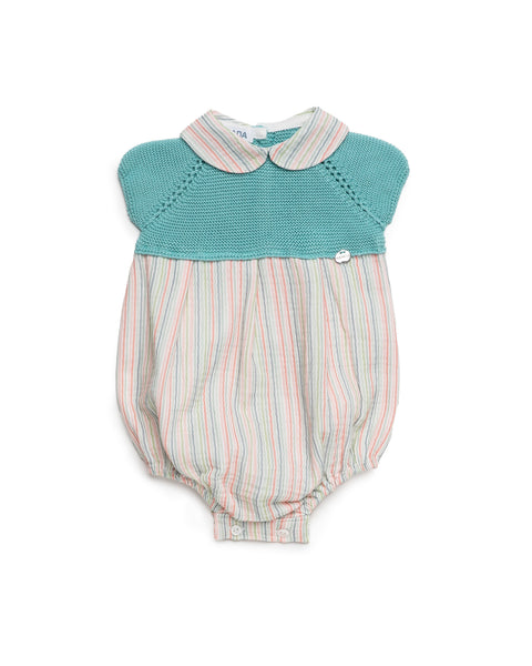 BABY COLORED STRIPED AND KNITTED ROMPER