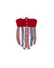 BABY RED AND BLUE STRIPED KNITTED ROMPER