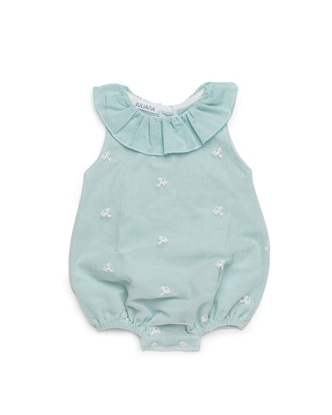GIRLS LACE WITH COLLAR GREEN ROMPER