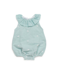GIRLS LACE WITH COLLAR GREEN ROMPER