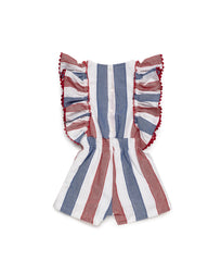 GIRLS RED AND BLUE STRIPED SHORT JUMPSUIT