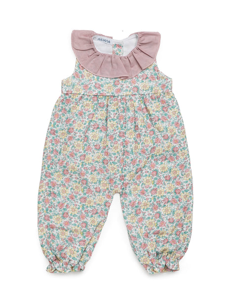GIRLS FLORAL RUFFLE COLLAR JUMPSUIT