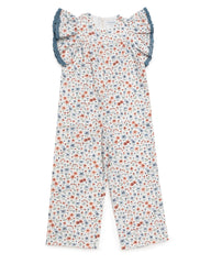GIRLS FLOWERS AND BLUE RUFFLE JUMPSUIT
