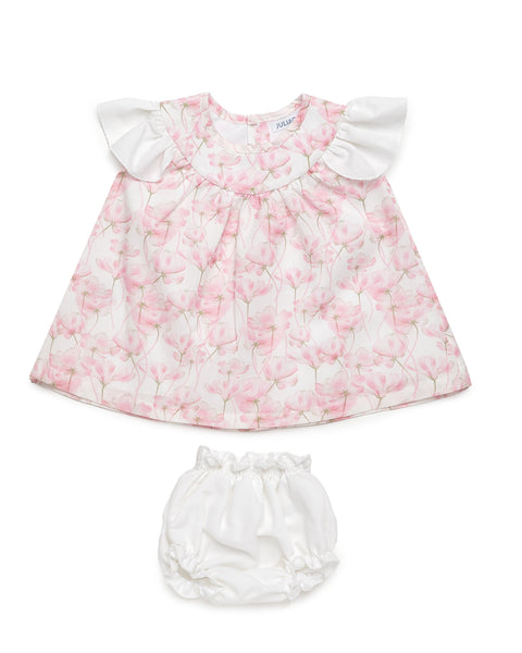 GIRLS CHERRY BLOSSOM SHORT DRESS AND BLOOMER 2P SET