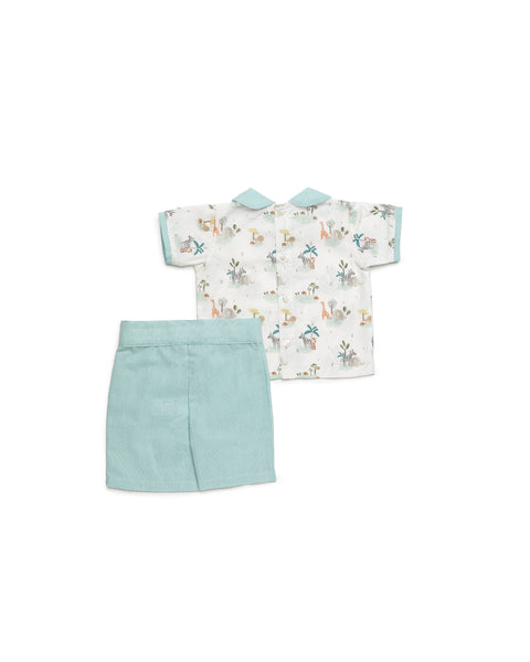 BOYS SAFARI SHIRT WITH COLLAR  AND CLASSIC SHORT 2P SET