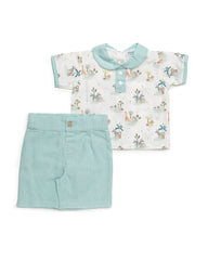 BOYS SAFARI SHIRT WITH COLLAR  AND CLASSIC SHORT 2P SET
