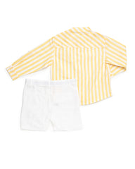 BOYS YELLOW STRIPED SHIRT AND SHORT 2P SET