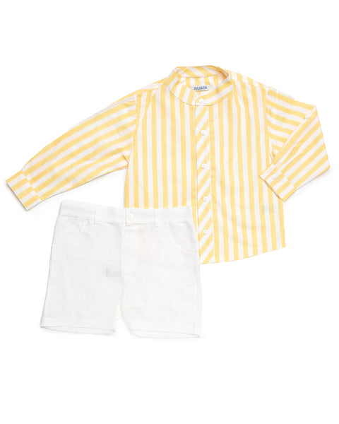 BOYS YELLOW STRIPED SHIRT AND SHORT 2P SET
