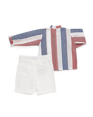 BOYS RED AND BLUE STRIPED SHIRT AND SHORT 2P SET