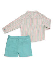 BOYS COLORED STRIPED SHIRT AND SHORT 2P SET