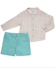 BOYS COLORED STRIPED SHIRT AND SHORT 2P SET