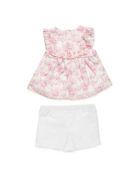 GIRLS CHERRY BLOSSOM BLOUSE AND SHORT 2P SET