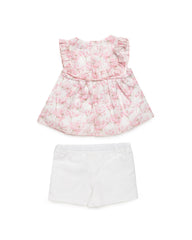 GIRLS CHERRY BLOSSOM BLOUSE AND SHORT 2P SET