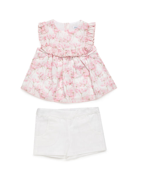 GIRLS CHERRY BLOSSOM BLOUSE AND SHORT 2P SET