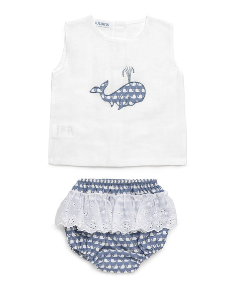 GIRLS WHALE SHIRT AND WHALES BLOOMER 2P SET