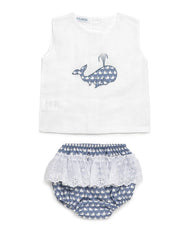 GIRLS WHALE SHIRT AND WHALES BLOOMER 2P SET