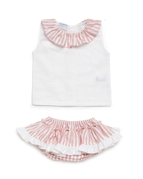 GIRLS STRIPED RUFFLE BLOOMER AND BLOUSE 2P SET