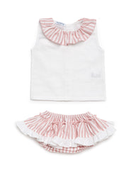 GIRLS STRIPED RUFFLE BLOOMER AND BLOUSE 2P SET
