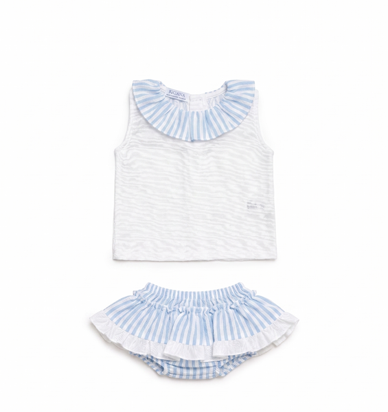 GIRLS STRIPED RUFFLE BLOOMER AND BLOUSE 2P SET