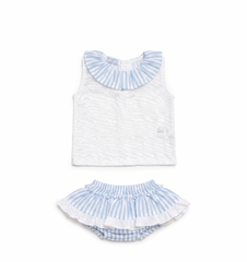 GIRLS STRIPED RUFFLE BLOOMER AND BLOUSE 2P SET