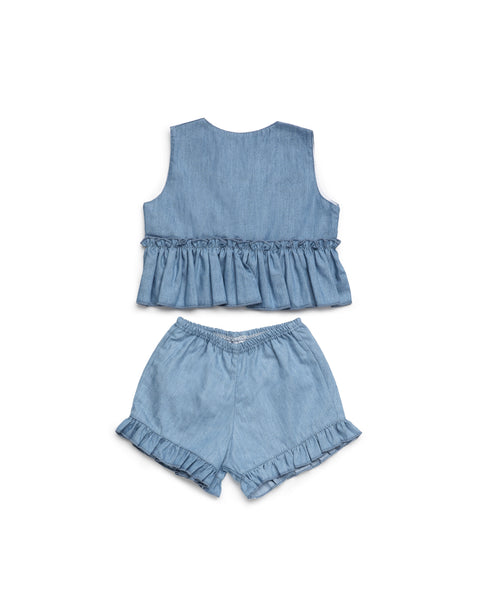 GIRLS DENIM BLOUSE AND SHORT 2P SET
