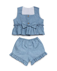 GIRLS DENIM BLOUSE AND SHORT 2P SET