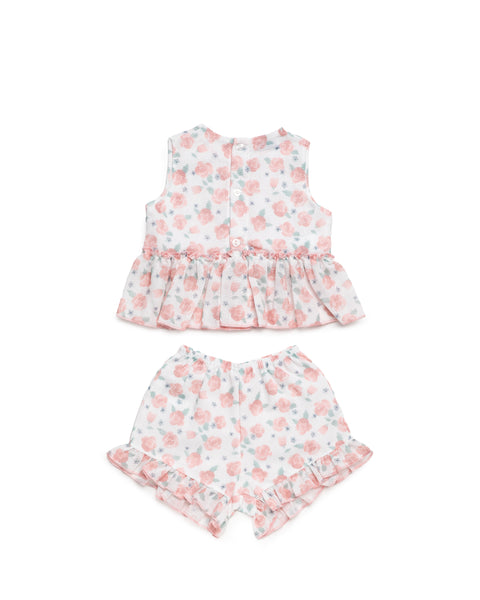 GIRLS PINK FLORAL BLOUSE AND SHORT 2P SET
