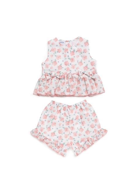 GIRLS PINK FLORAL BLOUSE AND SHORT 2P SET