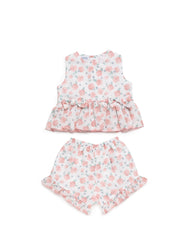 GIRLS PINK FLORAL BLOUSE AND SHORT 2P SET