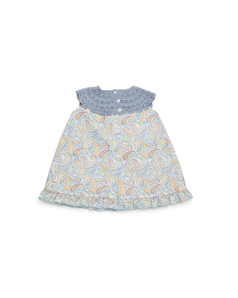 GIRLS PAISLEY AND KNITTED DRESS