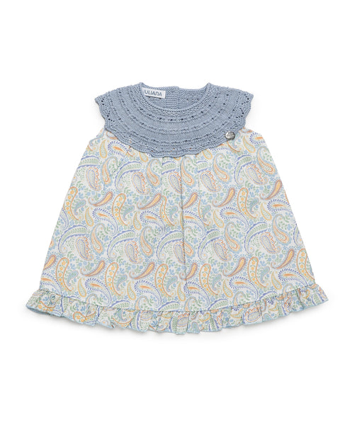 GIRLS PAISLEY AND KNITTED DRESS
