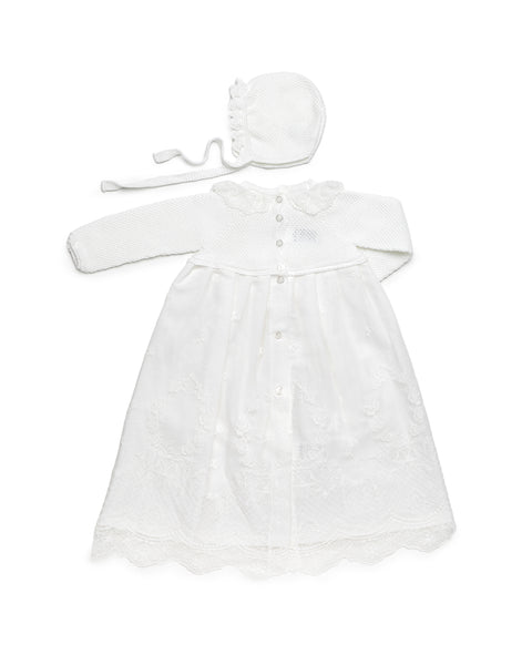 BABY KNITTED WITH LACE GOWN 2P SET