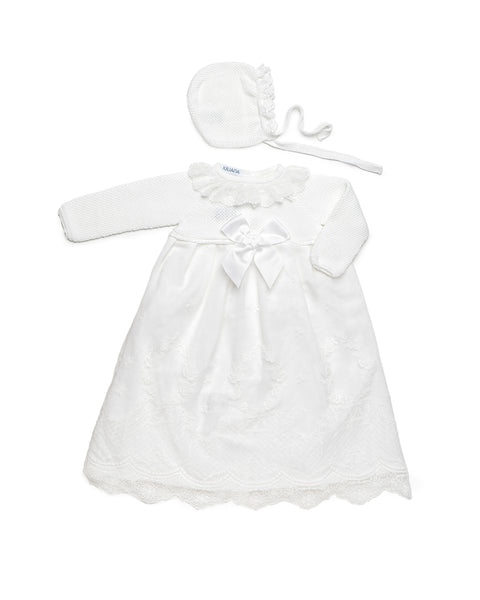 BABY KNITTED WITH LACE GOWN 2P SET