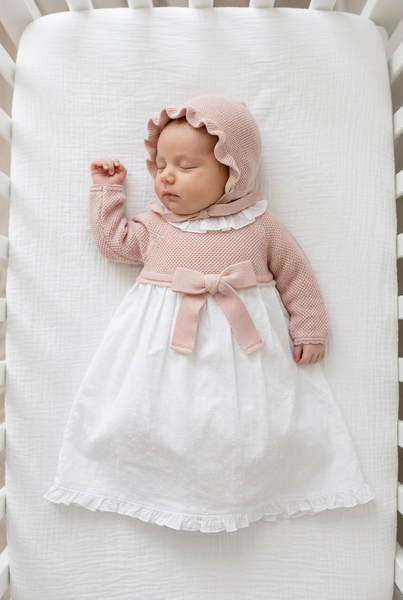 DUSTY PINK BABY KNITTED PLUMETI GOWN 2P SET