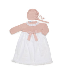 DUSTY PINK BABY KNITTED PLUMETI GOWN 2P SET